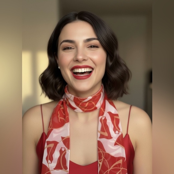 Unsigned Accessories - Skinny Red & White Swirl Dress Print Scarf | Neck Tie Hair Accessory